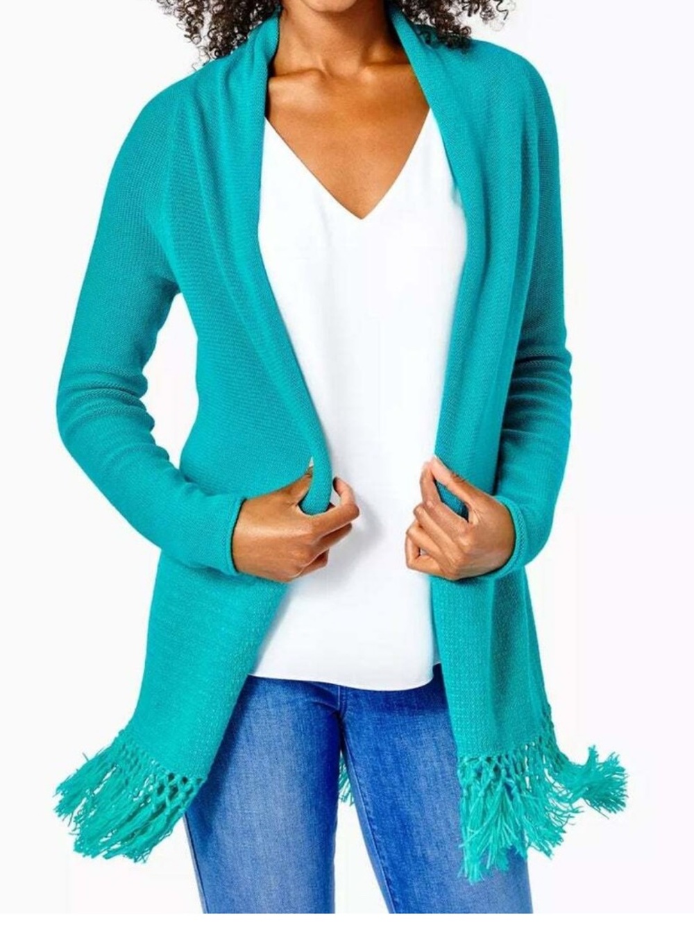 Lilly Pulitzer  Tatum Long Fringe Hem Cardigan Maldives Green $128 Size XXL